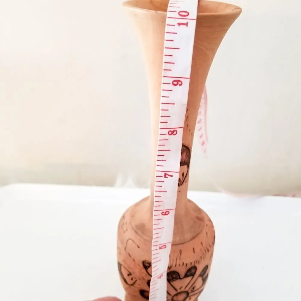 Handcrafted wooden vase burned accents